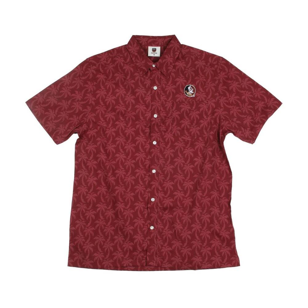 NEW WES AND WILLY men's florida state seminoles palm short sleeve shirt in red